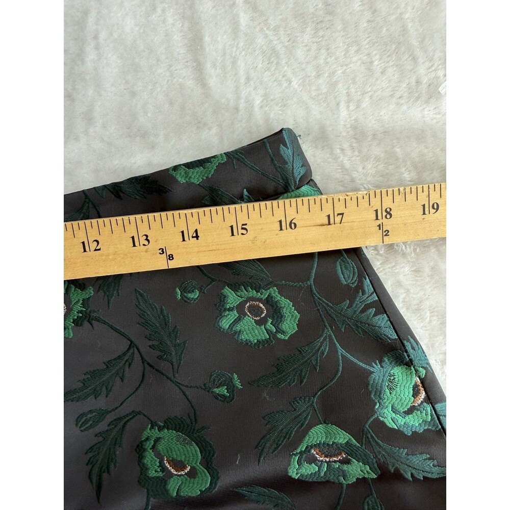 J.CREW Women's Black/Green Floral Jacquard A-Line Short Zip Skirt Size 12 - Picture 4 of 7